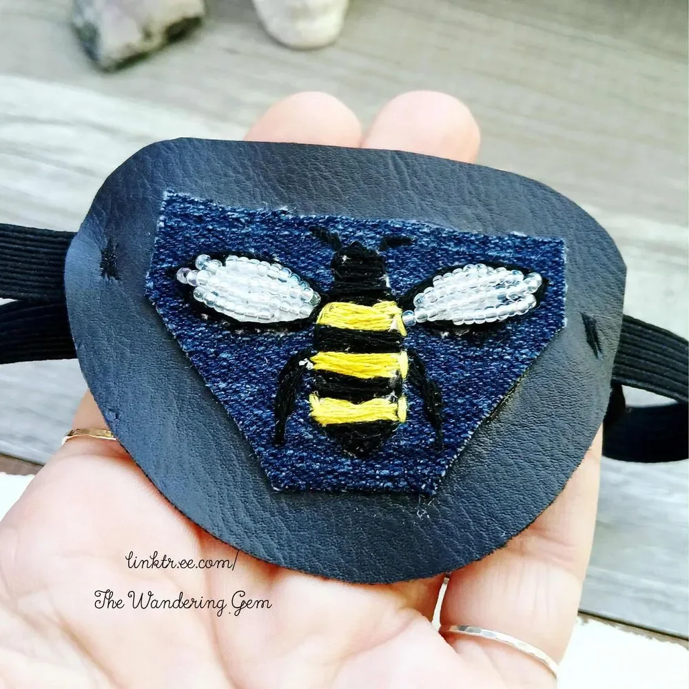 Hand Embroidered Bumble Bee Eye Patch, Vision Accessory, Ocular Aid, Costume